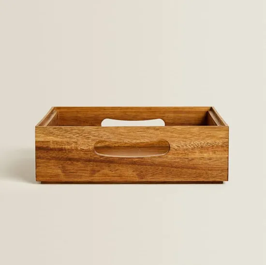 Acacia Wood Storage Box Storage Bin Set of 2 with Handle
