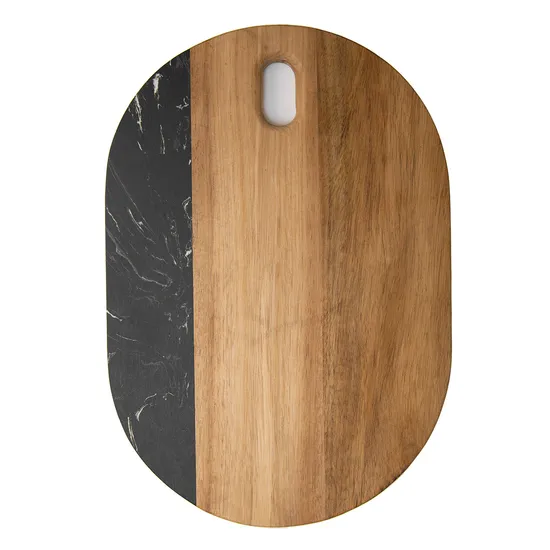 Oval Shape Black Marble and Acacia Wood Cutting Board
