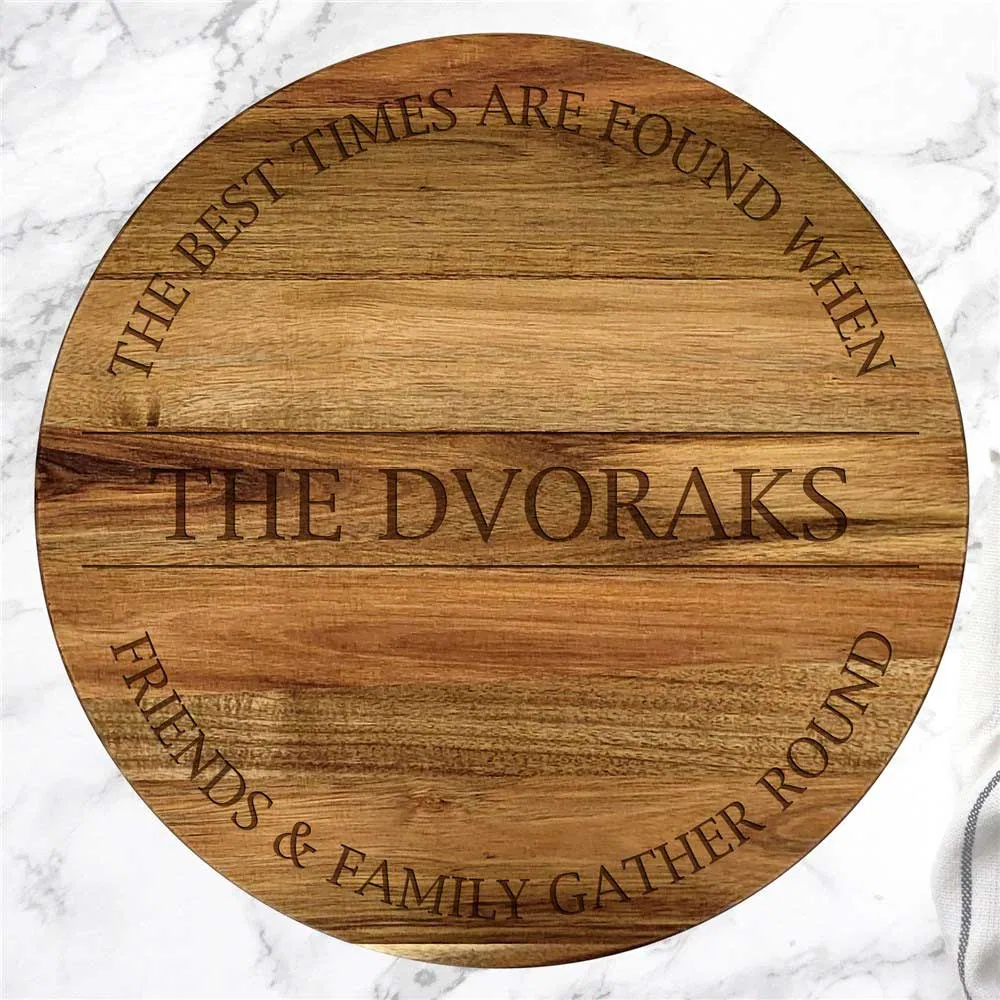 Personalized Engraved Acacia Wood Lazy Susan for Kitchen