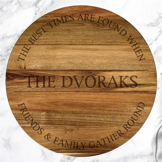 Personalized Engraved Acacia Wood Lazy Susan for Kitchen
