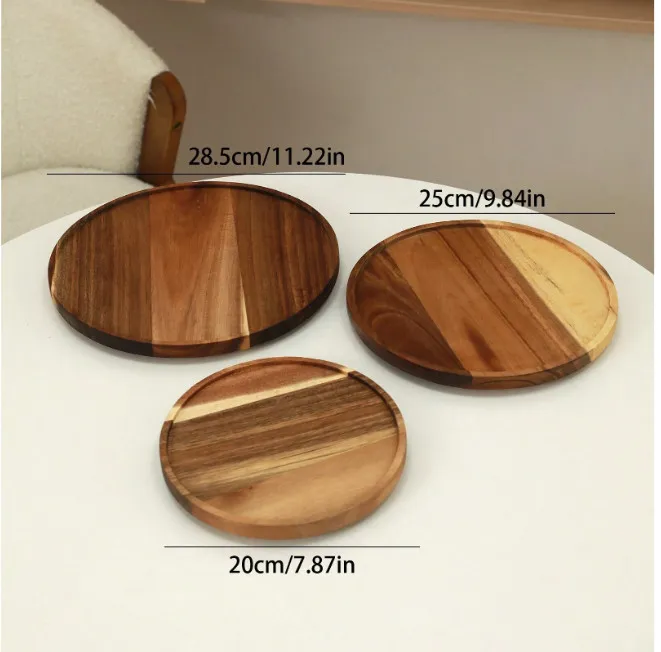 Turntable Acacia Wood Serving Plate Set Lazy Susan for Food