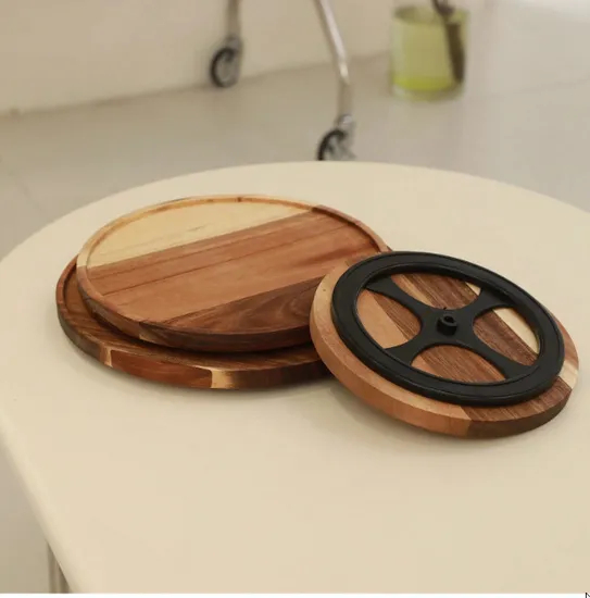 Turntable Acacia Wood Serving Plate Set Lazy Susan for Food