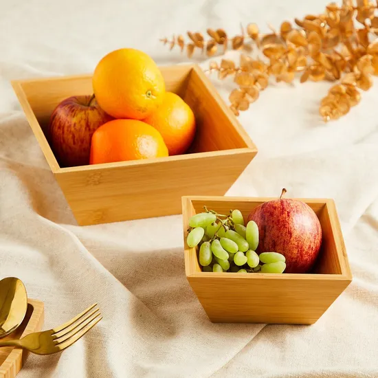 Square Shape Bamboo Salad Bowl Serving Bowl for Kitchen