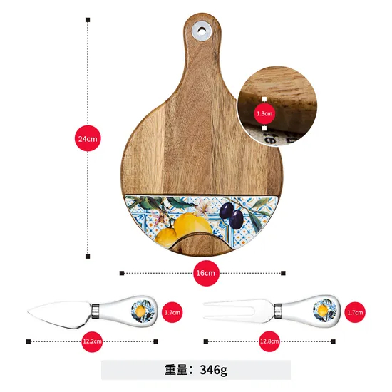 Round Shape Marble and Wood Cheese Board with Handle