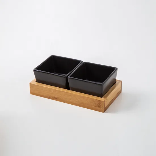 Bamboo Tray Ceramic Serving Dishes Platter Set
