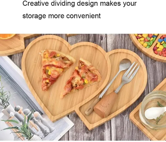 Direct Supply 2 Heart Shape Bamboo Serving Plate for Steak