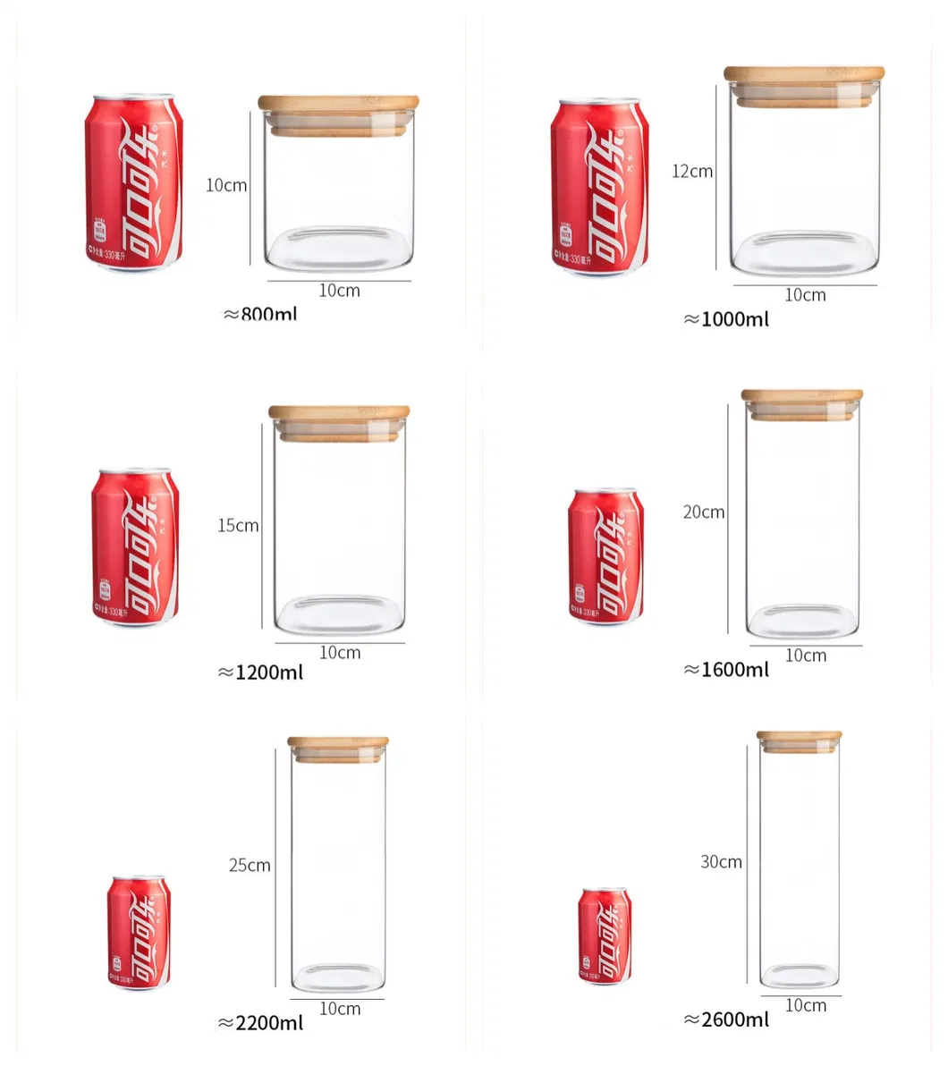 High Glass Storage Jar Candy Cookie Organizerjar with Bamboo Lid for Sale