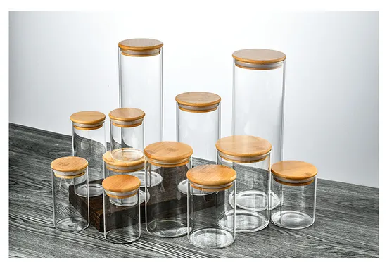 450ml 550ml 750ml 900ml Round Glass Food Storage Container Jar with Bamboo Wood Lid