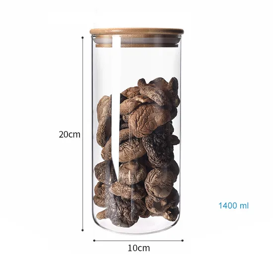 Clear Round Borosilicate Glassware Candy Pasta Cookie Food Packaging Container with Bamboo Lids