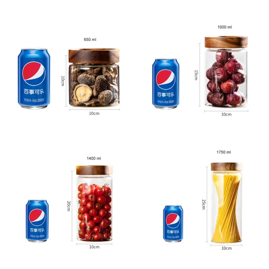 Different Size Glass Fruit Storage Jars with Acacia Wooden Screw Lids
