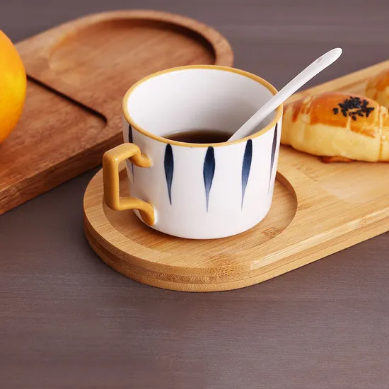 Bamboo Wood Breakfast Serving Tray with Ceramic Coffee Mug