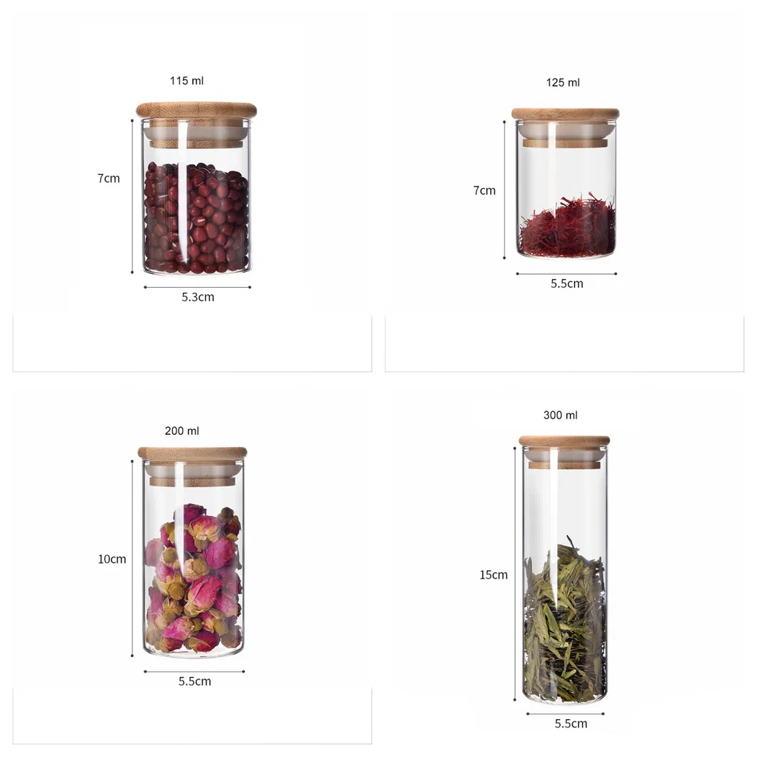 Wholesale Borosilicate Glass Jar with Bamboo Wood Lid for Coffee Candy Tea Nuts Storage