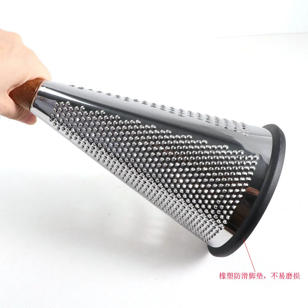 Cone Shape Stainless Steel Cheese Grater with Wooden Handle for Shaving Cheese Fruits Vegetables