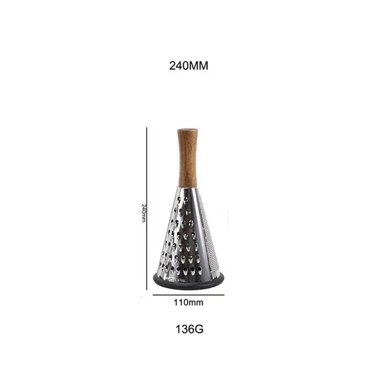 Cone Shape Stainless Steel Cheese Grater with Wooden Handle for Shaving Cheese Fruits Vegetables