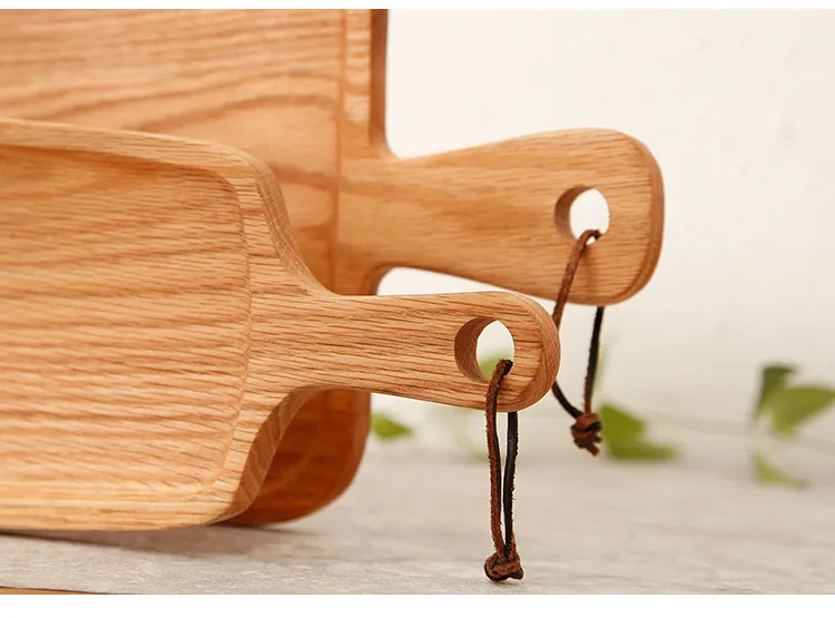 Paddle Shape Oak Wooden Serving Tray / Plate with Leather Rope