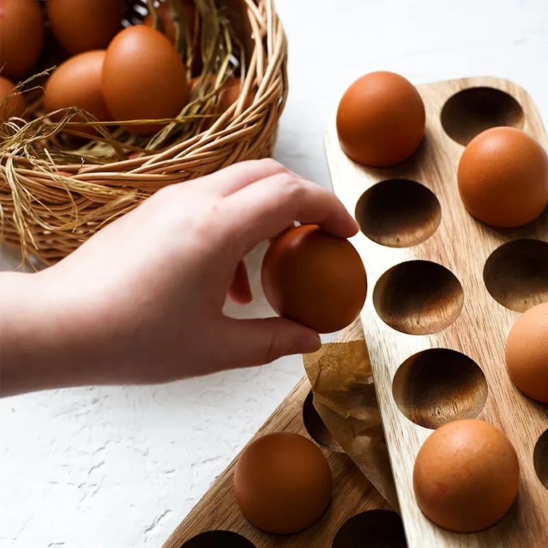 Rustic Farmhouse Stackable Wooden Egg Holder for 12 Fresh Eggs