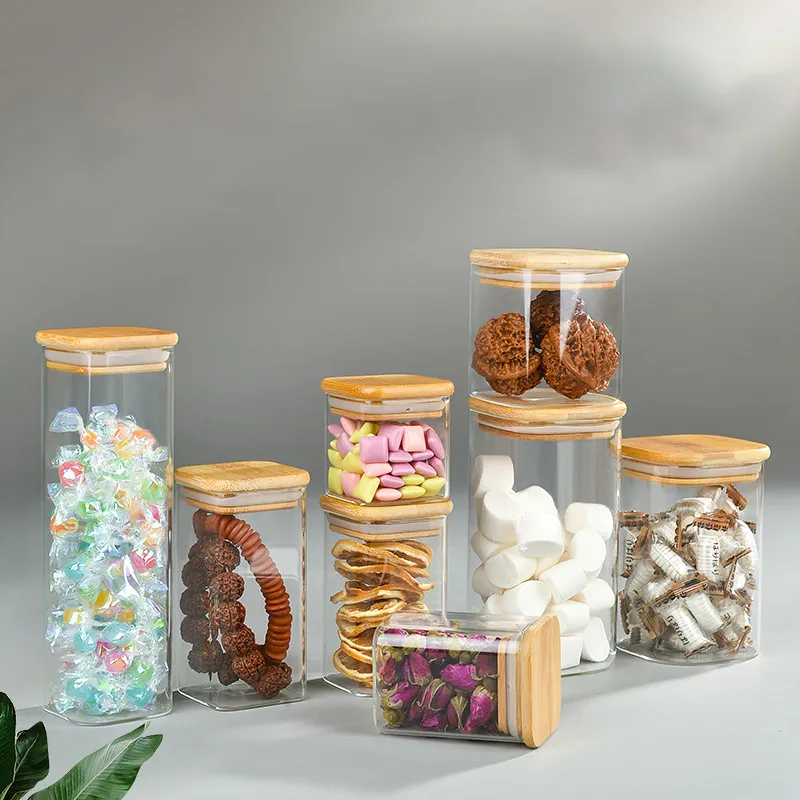 Small Capacity Square Glass Food Storage Container with Bamboo Lid