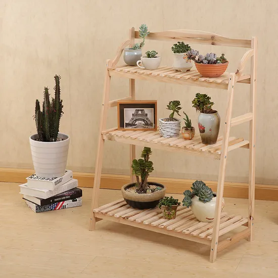 Simple and Modern Four - Layer Solid Wood Flower Rack Storage Rack for Outdoor Succulent Plant Pots
