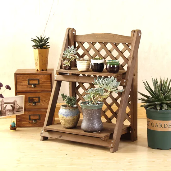 Foldable Multi - Layer Solid Wood Step - Type Flower Rack for Living Room and Balcony
