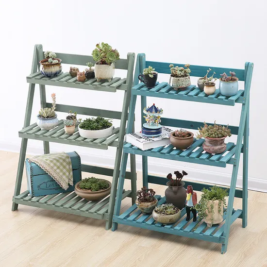 Foldable Solid Wood Flower Shelf with Four and Three Layers for Garden