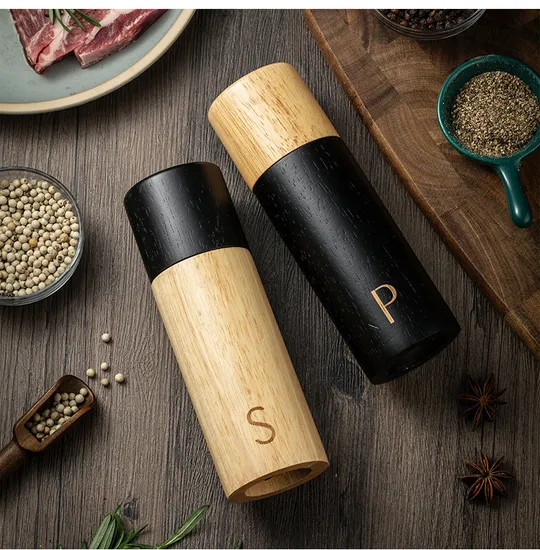 Styllish Wooden Salt and Pepper Grinder with Black Painting