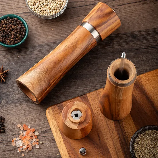 Manual Acacia Wood Pepper Grinder Spice Grinder with Stainless Steel Ring