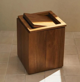 Luxury Acacia Wood Storage Box Wood Trash Can Dust Bin for Home