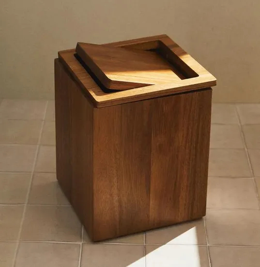 Luxury Acacia Wood Storage Box Wood Trash Can Dust Bin for Home