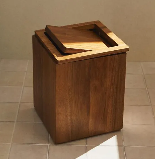 Luxury Acacia Wood Storage Box Wood Trash Can Dust Bin for Home