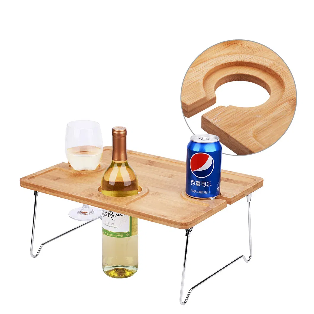 Outdoor Portable Bamboo Beach Snack Tray Wine Picnic Table for Camping