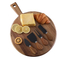 Round Shape Acacia Wood Charcuterie Appetizer Cheese Serving Board with Handles and Knives