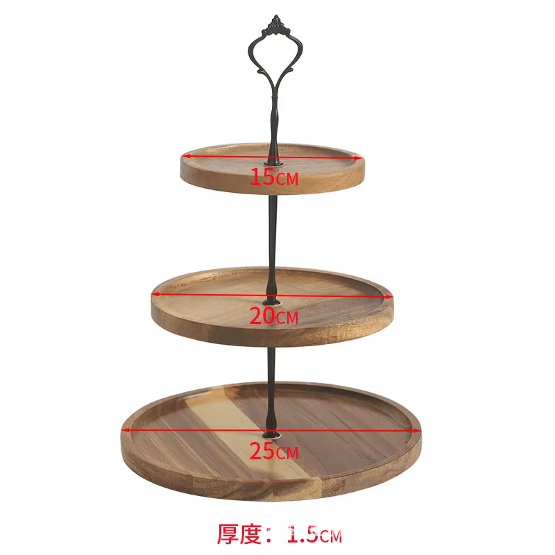 3 PCS 3 Tier Square Acacia Wooden Serving Tray Cake Display Stand for Party/ Wedding