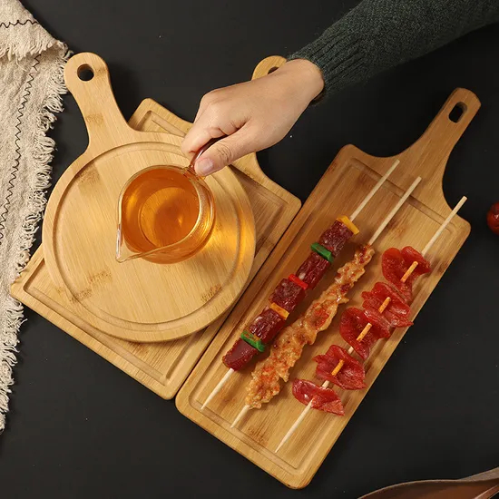 Sustainable Round Bamboo Fruit and Bread and Cheese Serving Board with Handle