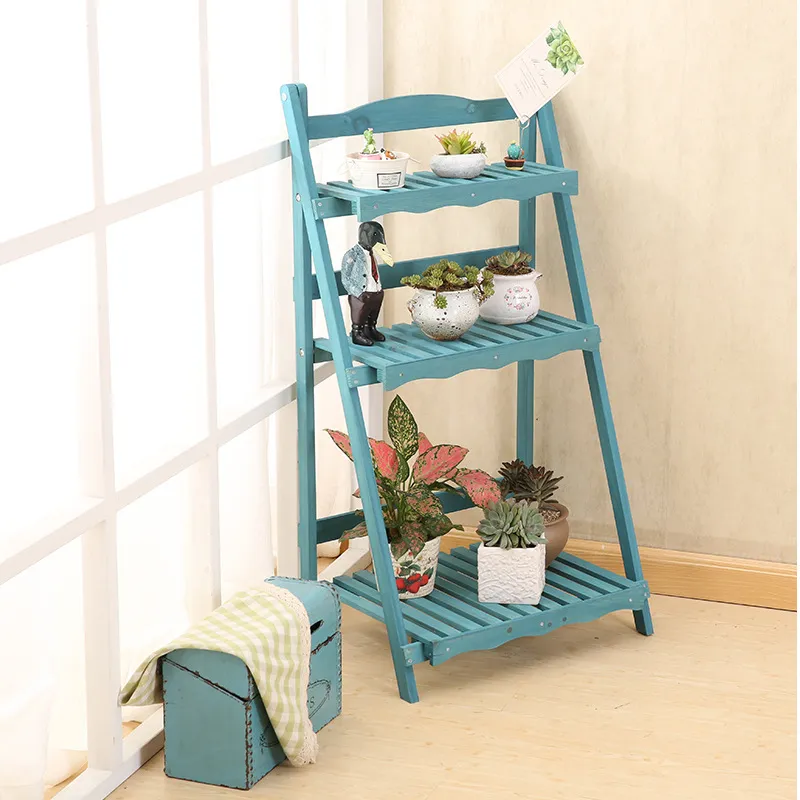 Foldable Five - Layer Step - Type Storage Rack Solid Wood Flower Rack for Succulent Plants