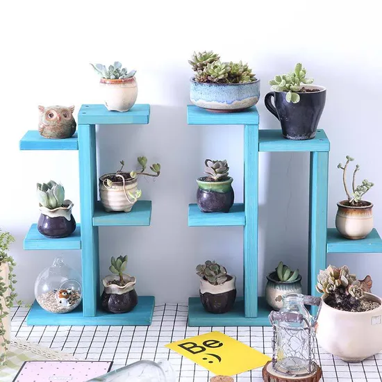 Multi-Tier Wooden Desktop Small Flower Stand Office Balcony Bay Succulents Rack Flower Pot Plant Shelf