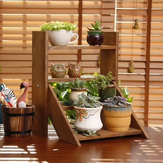 Multi-Layer Wood Flower Stand Succulent Display Stand Flower Pot Rack Shelf Balcony Plant Rack