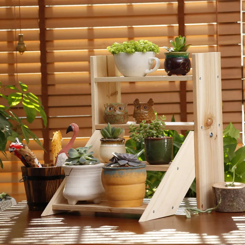 Multi-Layer Wood Flower Stand Succulent Display Stand Flower Pot Rack Shelf Balcony Plant Rack