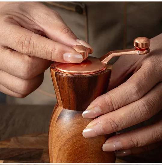Hand-Cranked Acacia Wood Pepper and Salt Grinder Vase with Tray