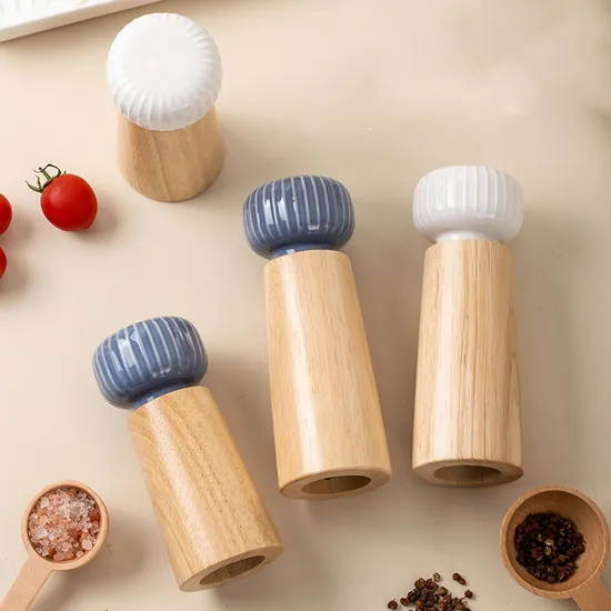 Nordic Danish Ceramic and Beech Wood Pepper Grinder Salt Grinding Bottle Pepper Mill