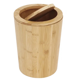 Round Bamboo Waste Basket with Lid for Living Room and Bathroom