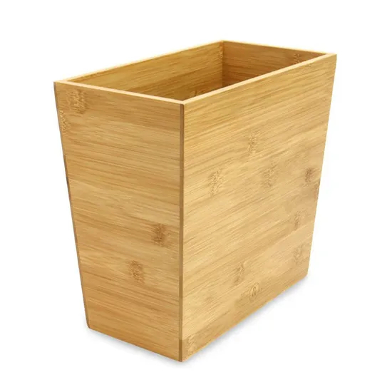 Rectangular Open Bamboo Trash Can Waster Basket for Home
