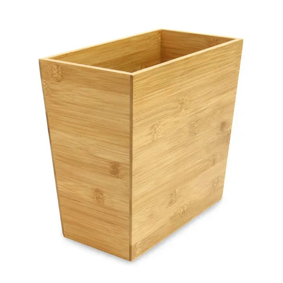 Rectangular Open Bamboo Trash Can Waster Basket for Home