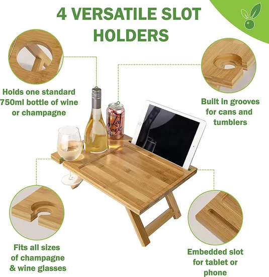 Portable Outdoor Bamboo Wood Beach Wine Rack Wine Table for Picnic