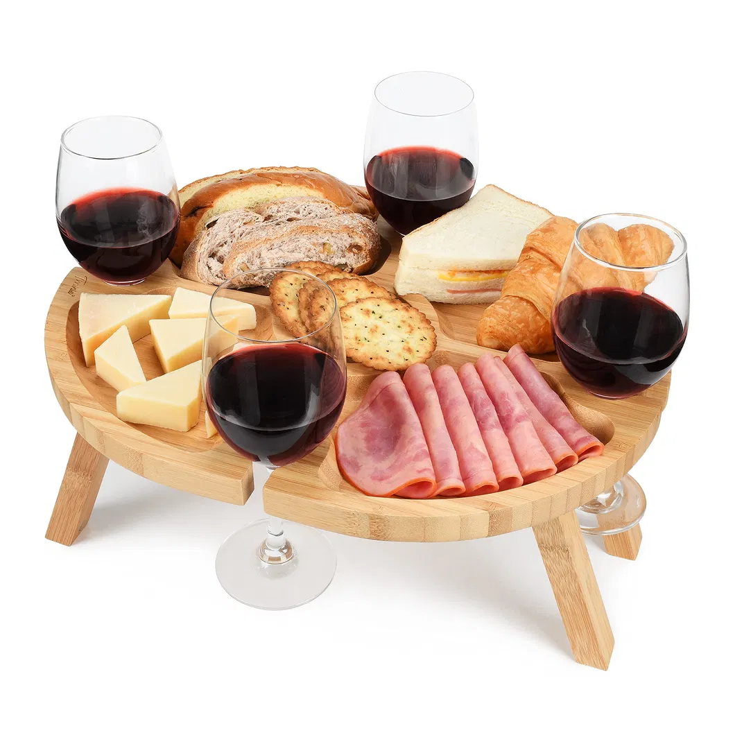 Durable Waterproof Bamboo Camping Table Wine Picnic Table for Family Trips