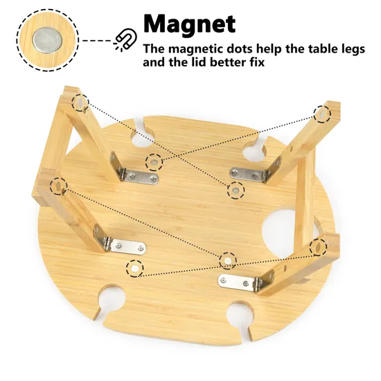 Durable Waterproof Bamboo Camping Table Wine Picnic Table for Family Trips