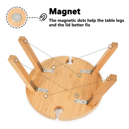 Portable and Foldable Round Bamboo Camping Table Snack Tray for Picnic