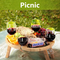 Oval Shape Bamboo Outdoor Picnic Table with Glass Holder for Park, Beach, Camping, Bed
