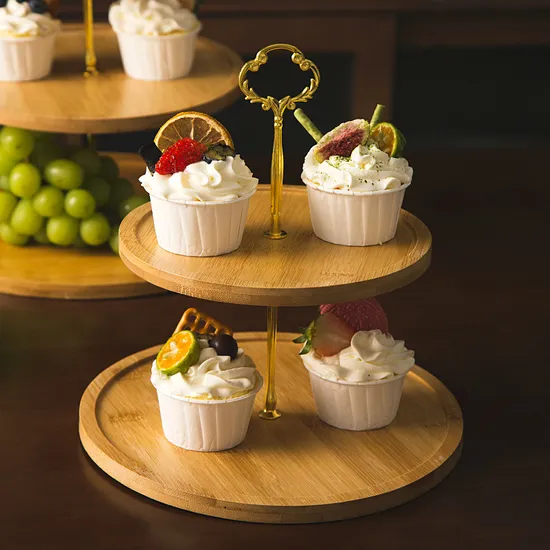 Child-Safe Bamboo 4-Tier Cake Stand with Rounded Edges for Wedding / Party