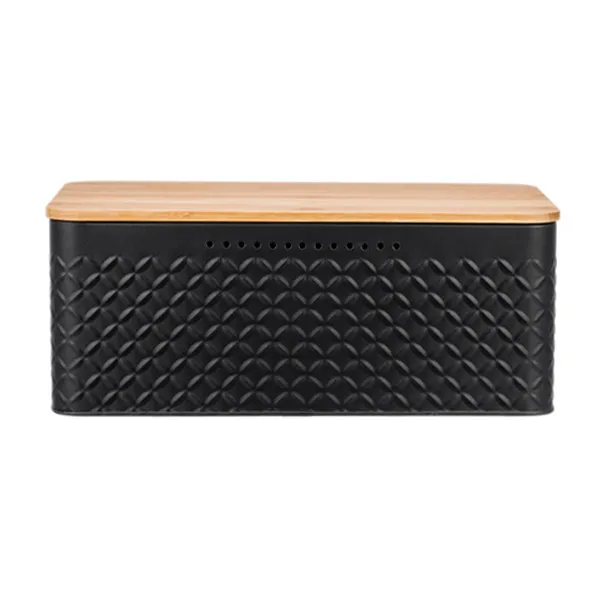 Rectangle Metal Bread Bin Bread Box Bread Holder Bread Storage Container with Wood Lid Grid