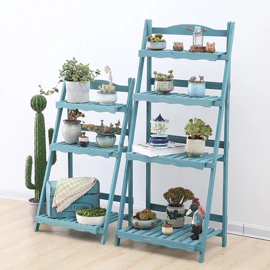 Folding Four-Layer Multi-Function Flower Rack Wooden Plant Stand Display Shelf for Garden